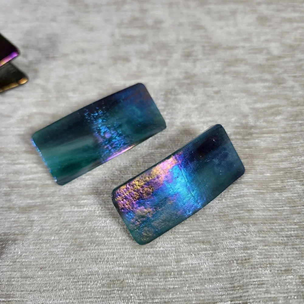 Vintage Dichroic Glass Shell Clip On Earring Lot of 3